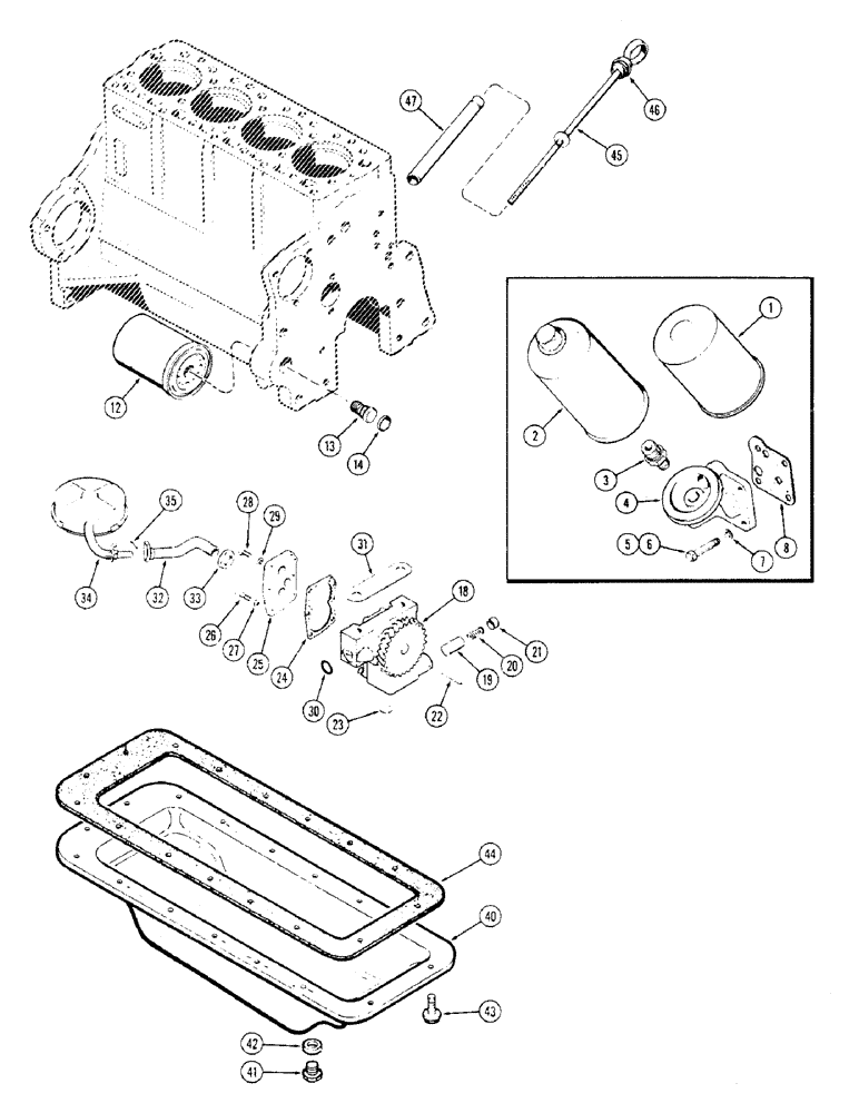 Схема запчастей Case 310G - (034) - OIL FILTER, (188) DIESEL ENGINE, BRACKET MOUNTED (01) - ENGINE