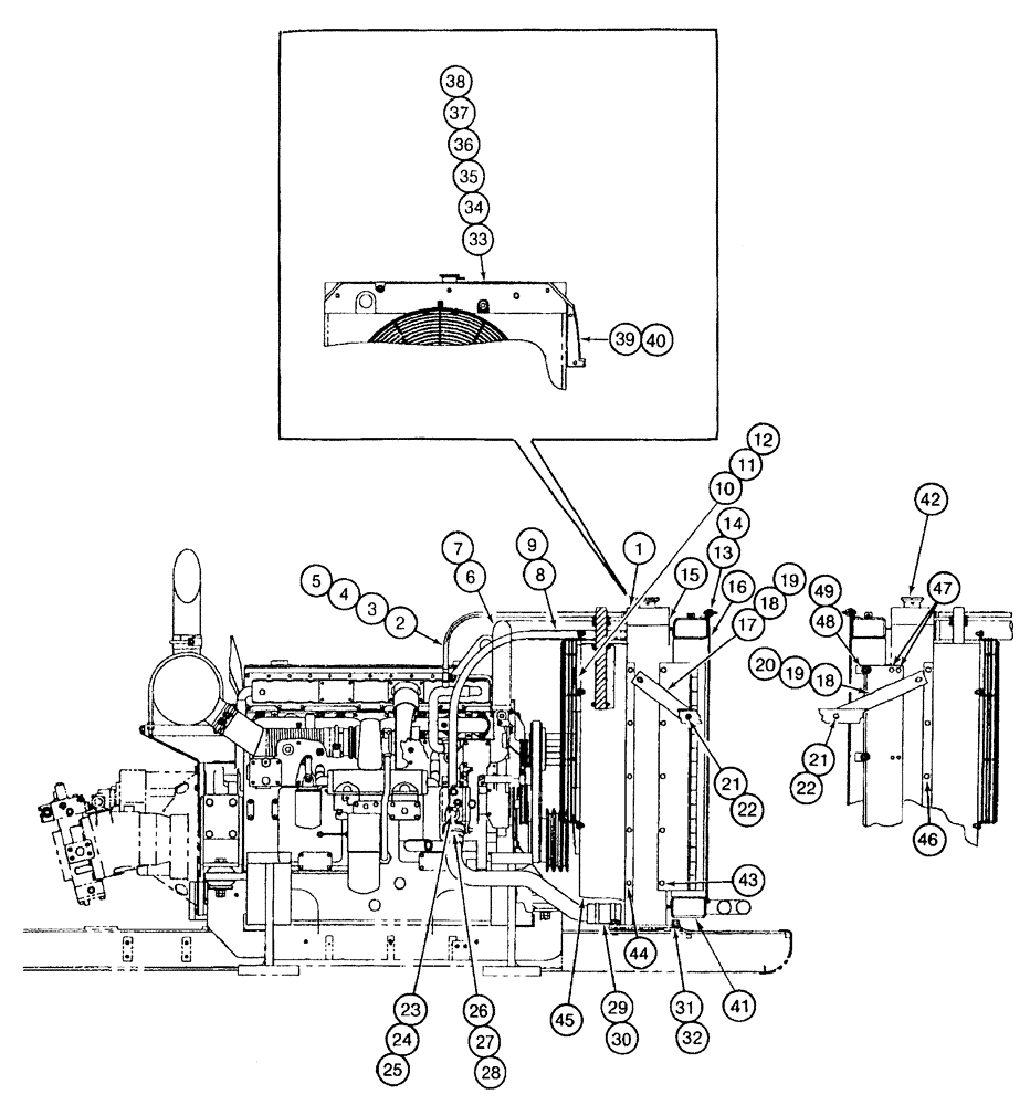 Схема запчастей Case 9050B - (2-004) - RADIATOR MOUNTING AND ATTACHING PARTS, PRIOR TO P.I.N. EAC0501196 (02) - ENGINE