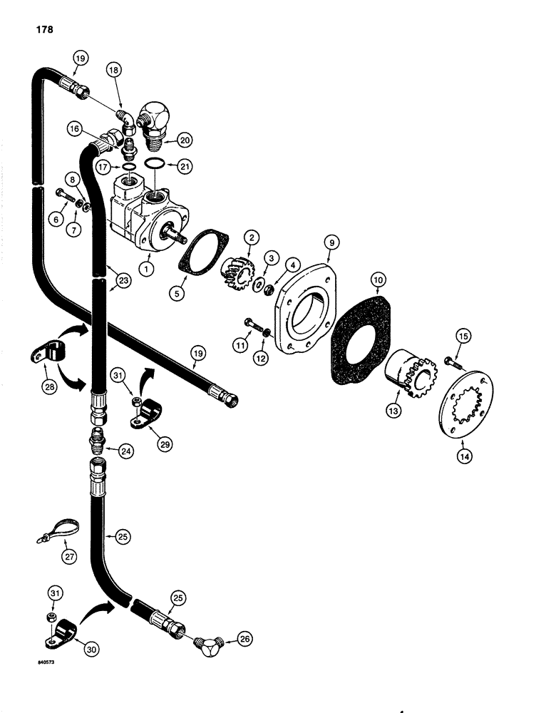 Схема запчастей Case 1080 - (178) - HYDRAULIC CIRCUIT FOR CONTROLS, HYDRAULIC PUMP AND LINES - DETROIT DIESEL ENGINE (35) - HYDRAULIC SYSTEMS