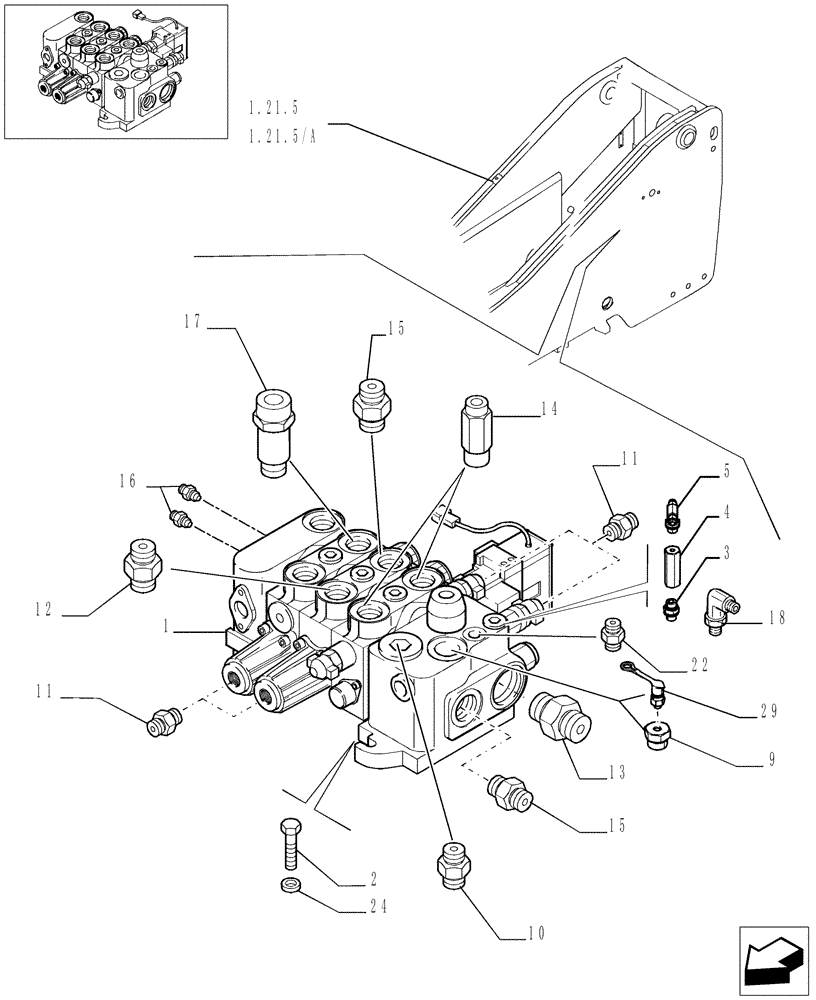Схема запчастей Case TX945 - (9.00825B[01]) - 3 SPOOL VALVE - OPTIONAL CODE 749001081 - VERSION (03-04) (35) - HYDRAULIC SYSTEMS