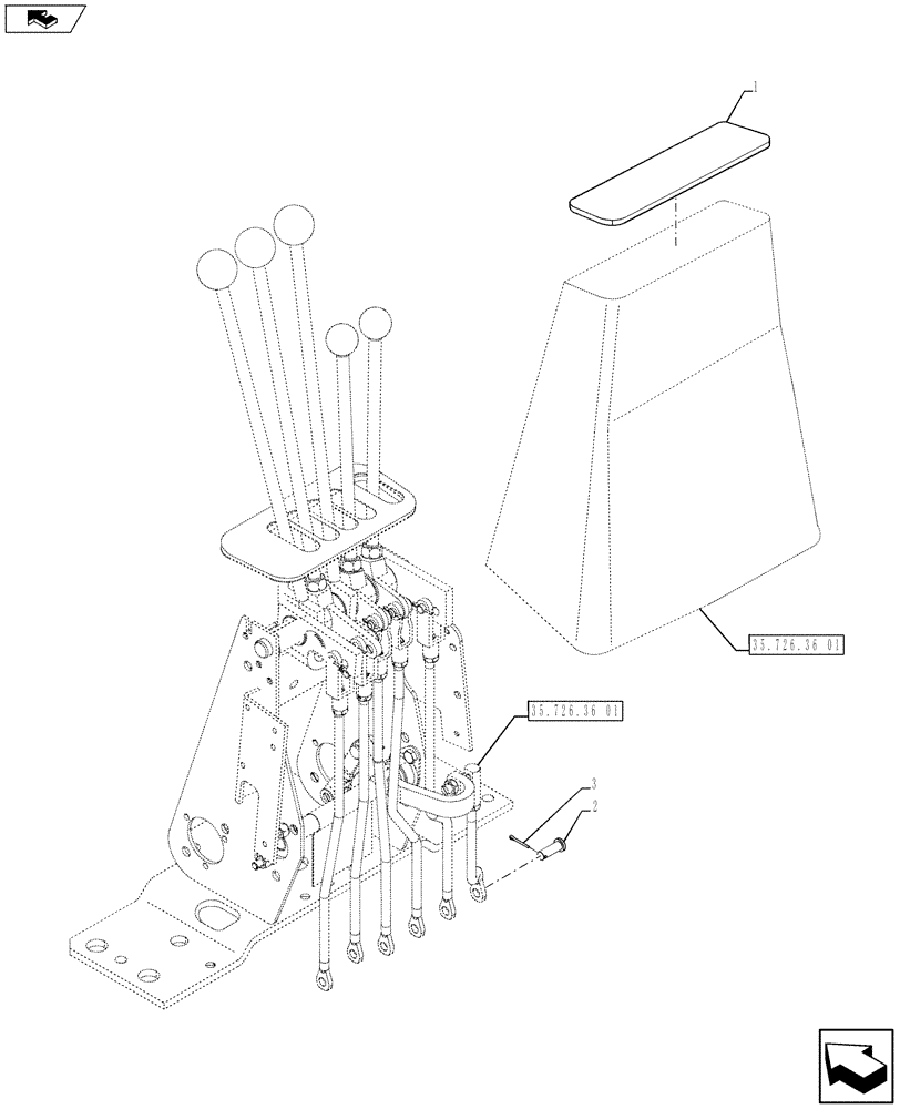 Схема запчастей Case 580SN - (35.726.36[02]) - CONTROL - BACKHOE, WITH FOOT SWING (WITHOUT EXTENDABLE DIPPER) (35) - HYDRAULIC SYSTEMS