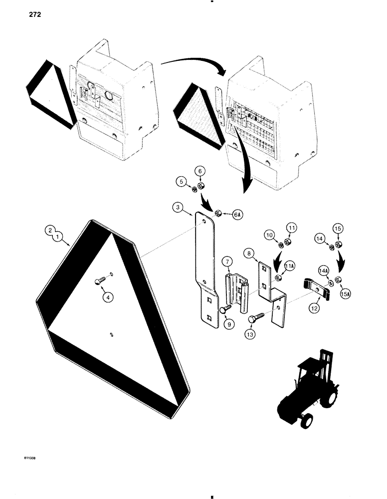 Схема запчастей Case 586C - (272) - SLOW MOVING VEHICLE EMBLEM (90) - PLATFORM, CAB, BODYWORK AND DECALS