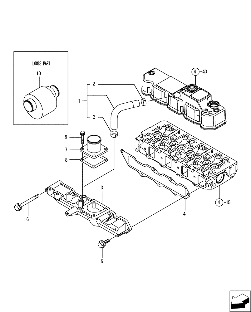 Схема запчастей Case CX50B - (08-005) - SUCTION MANIFOLD (10) - ENGINE