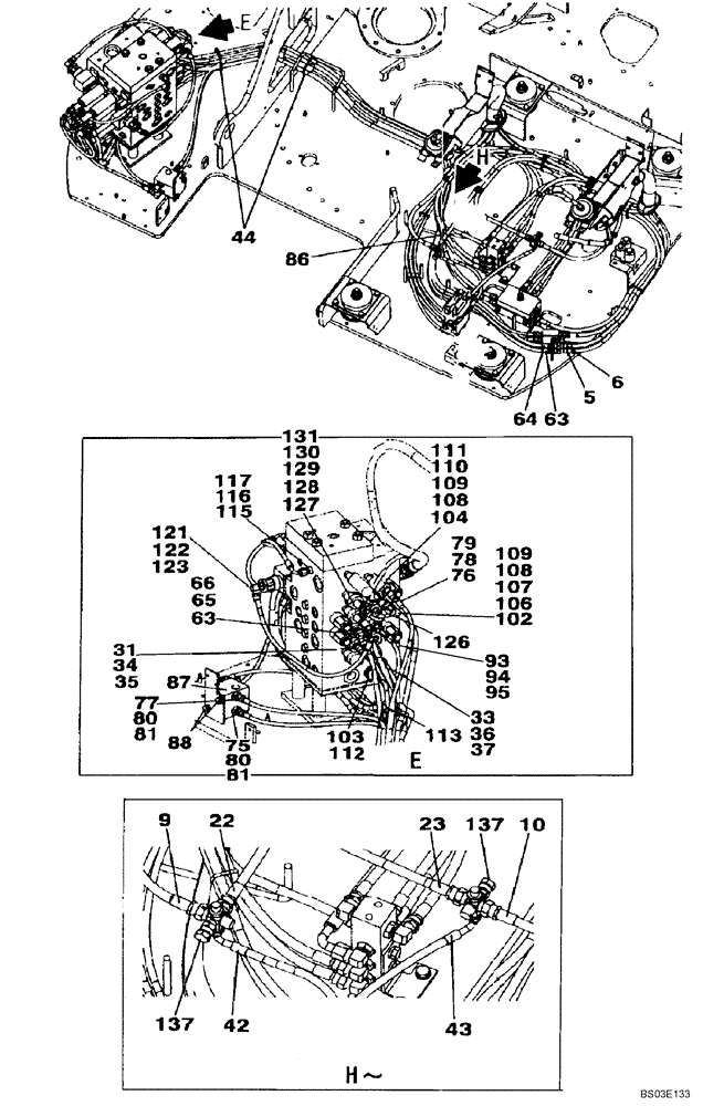 Схема запчастей Case CX135SR - (08-045) - PILOT CONTROL LINES - MODELS WITH CONTROL SELECTOR VALVE (08) - HYDRAULICS
