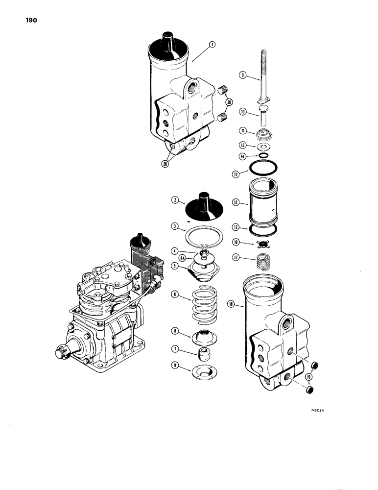 Схема запчастей Case W24B - (190) - GOVERNOR - AIR COMPRESOR (07) - BRAKES