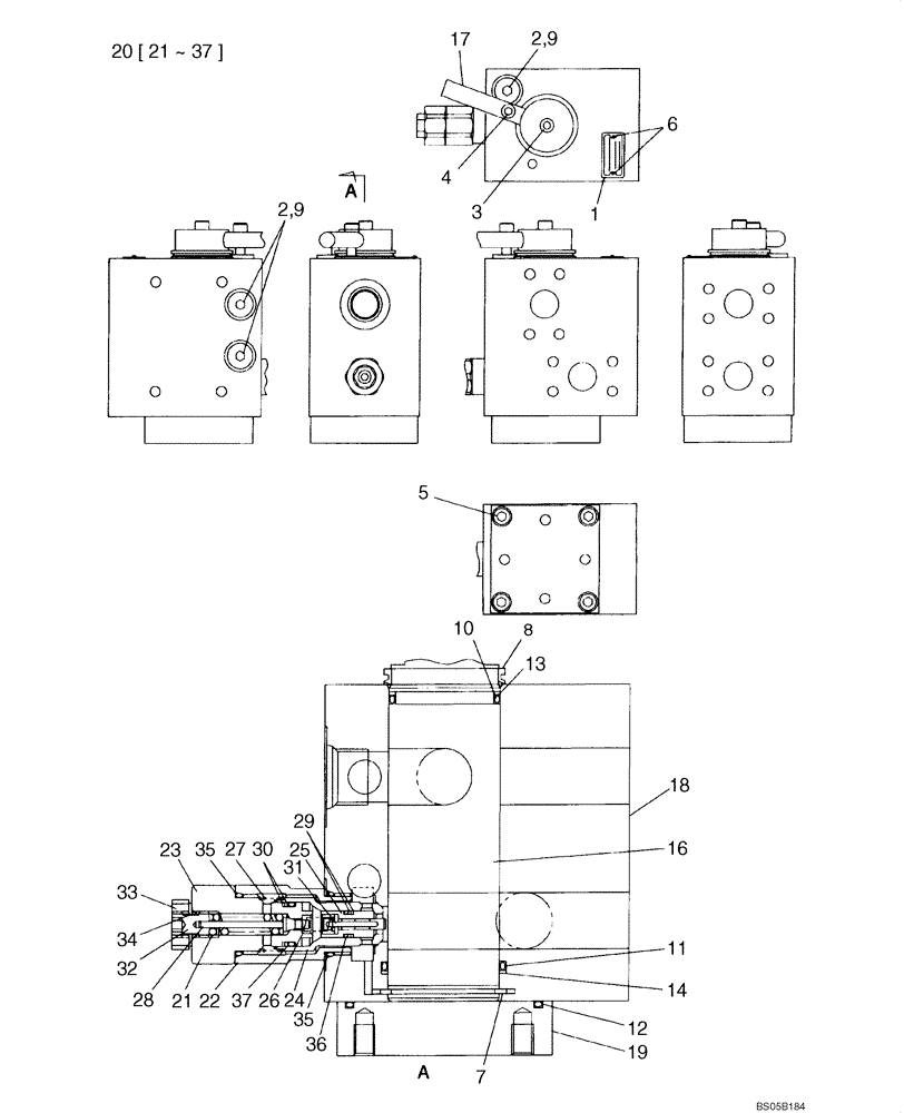 Схема запчастей Case CX225SR - (08-54) - VALVE ASSY, RELIEF - FLOW CONTROL (08) - HYDRAULICS