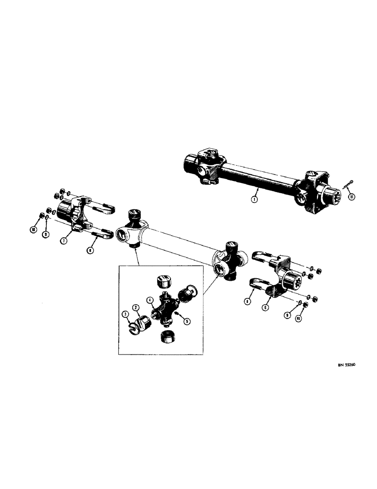 Схема запчастей Case 310G - (052[1]) - DRIVE SHAFT AND UNIVERSAL JOINTS - DIESEL (03) - TRANSMISSION