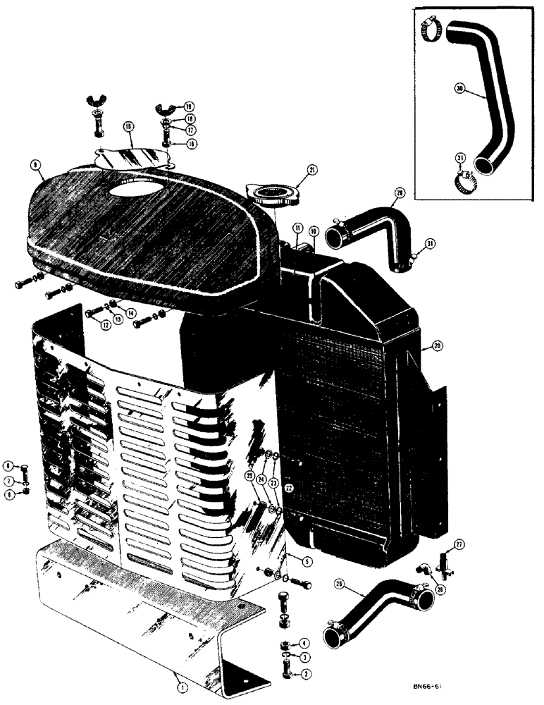 Схема запчастей Case 400 - (076) - RADIATOR, GRILLE, GRILLE CAP, AND BUMPER, (USED UP TO S/N 6-1-55) (05) - UPPERSTRUCTURE CHASSIS