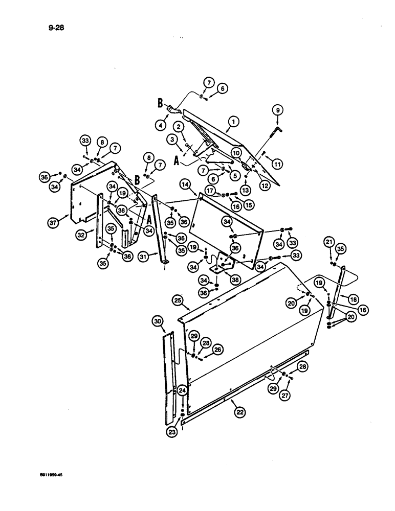 Схема запчастей Case 1187C - (9-28) - RIGHT-HAND SIDE PANELS (09) - CHASSIS