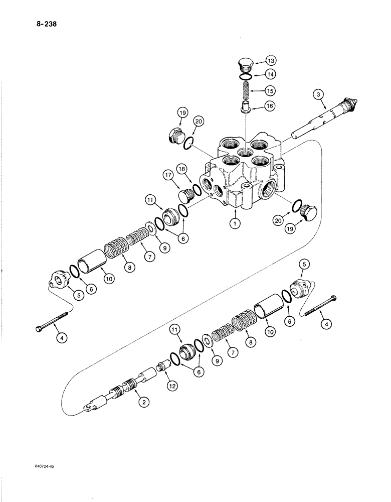 Схема запчастей Case 1080B - (8-238) - ONE SPOOL CONTROL VALVE, USED WITH TURNTABLE LEVELER CIRCUIT (08) - HYDRAULICS