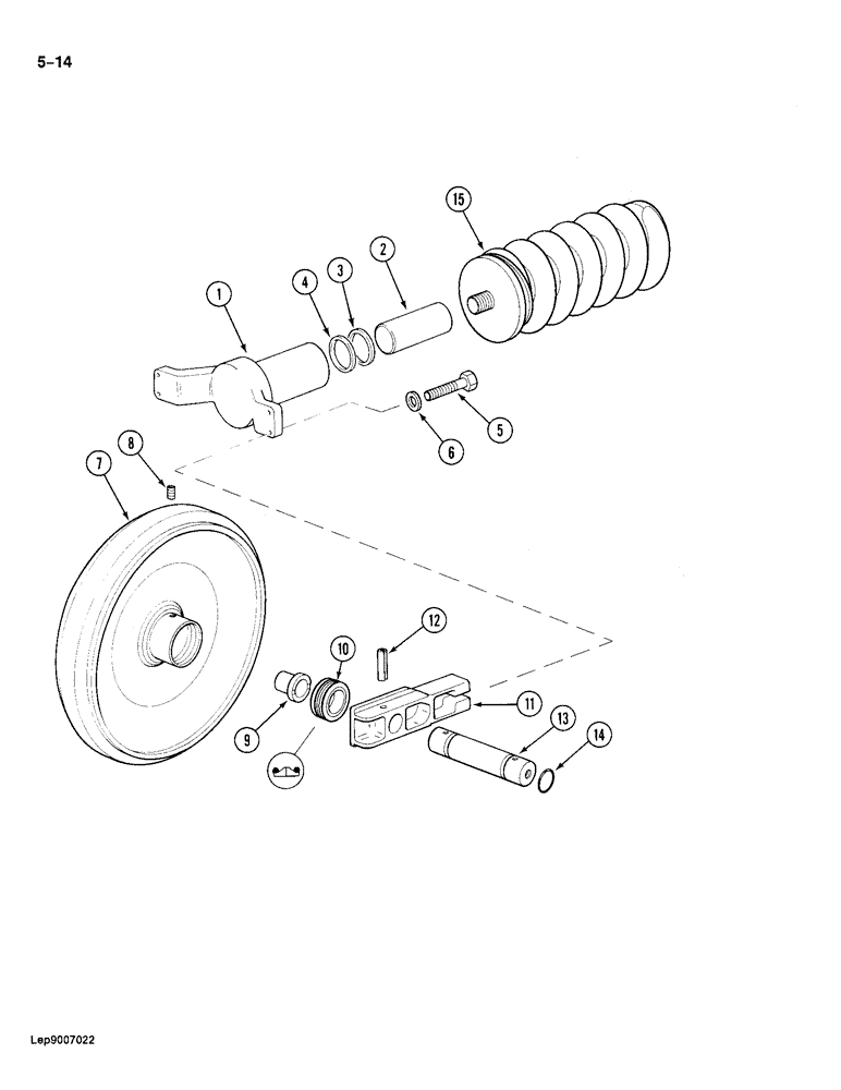 Схема запчастей Case 688 - (5-14) - TRACK IDLER AND ADJUSTMENT CYLINDER, INTERTRAC IDENTIFICATION (11) - TRACKS/STEERING
