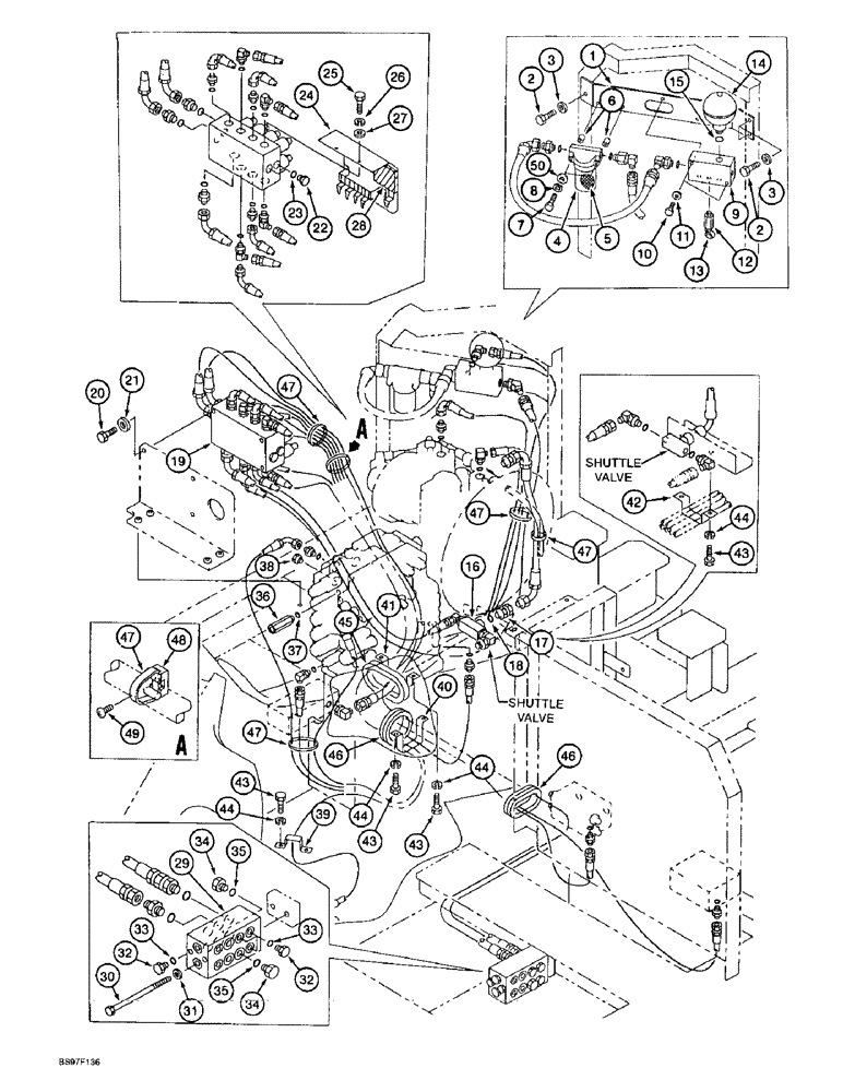 Схема запчастей Case 9010B - (8-042) - PILOT COMPONENT MOUNTING AND HOSE SUPPORTS (08) - HYDRAULICS