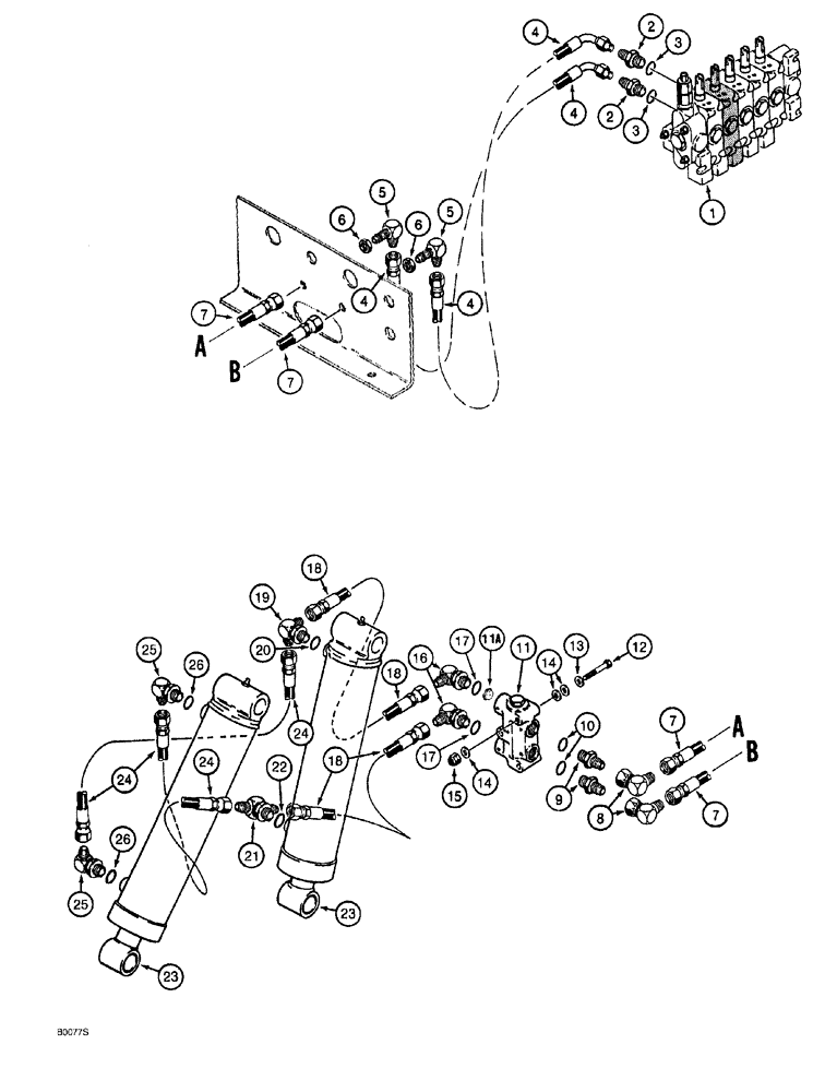Схема запчастей Case 760 - (08-104) - QUAD TRENCHER BOOM LIFT HYDRAULIC CIRCUIT, TRENCHERS WITH DUAL (INTERNAL) BOOM LIFT CYLINDERS (35) - HYDRAULIC SYSTEMS