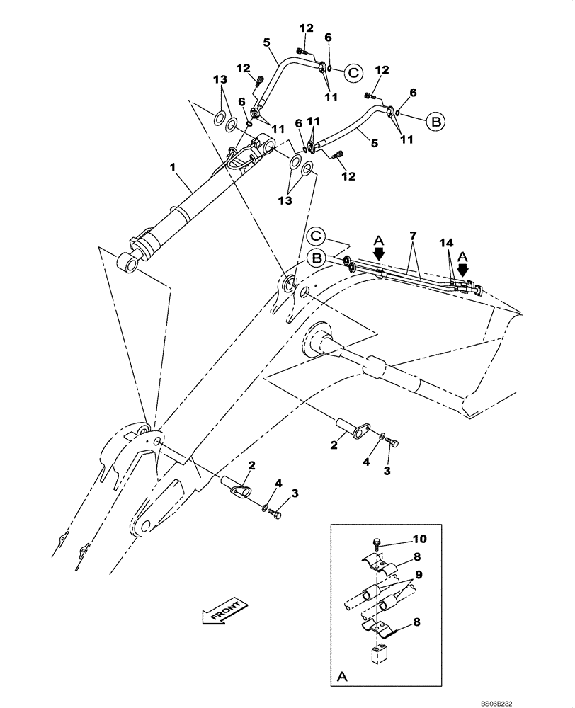 Схема запчастей Case CX700 - (08-017-00[01]) - HYDRAULIC CIRCUIT - DIPPER CYLINDER (WITHOUT VALVE, PRESSURE RELIEF) (08) - HYDRAULICS