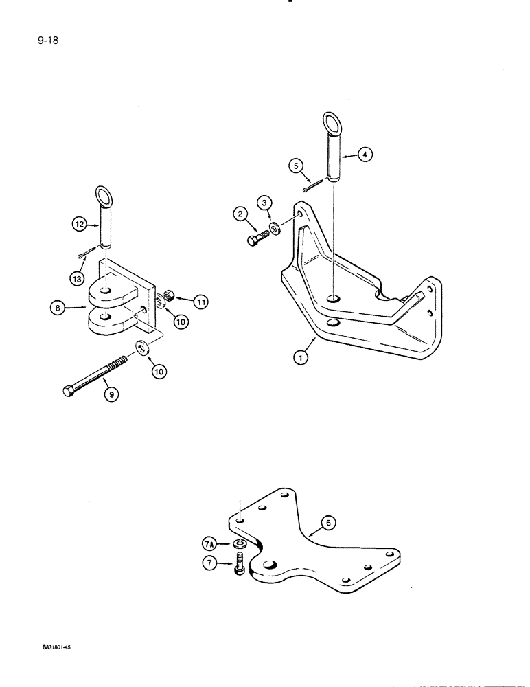 Схема запчастей Case 455C - (9-18) - DRAWBARS, USED ON DOZER AND DRAWBAR MODELS, WITH NO REAR EQUIPMENT (09) - CHASSIS/ATTACHMENTS
