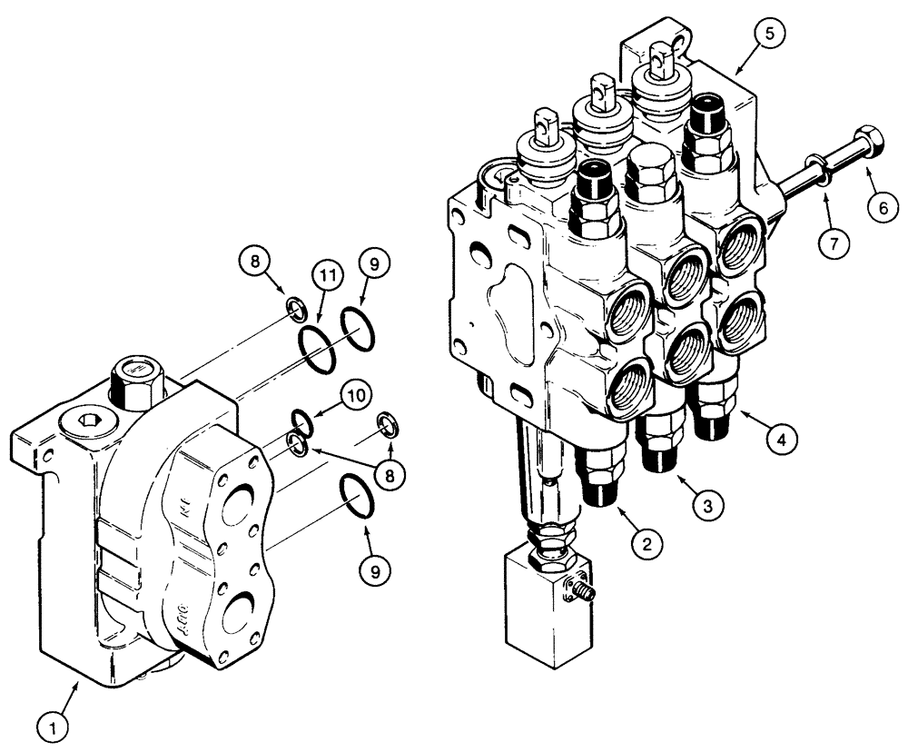 Схема запчастей Case 850E - (8-080) - THREE SPOOL CONTROL VALVE, LOADER MODELS WITH RIPPER OR CLAM BUCKET (08) - HYDRAULICS