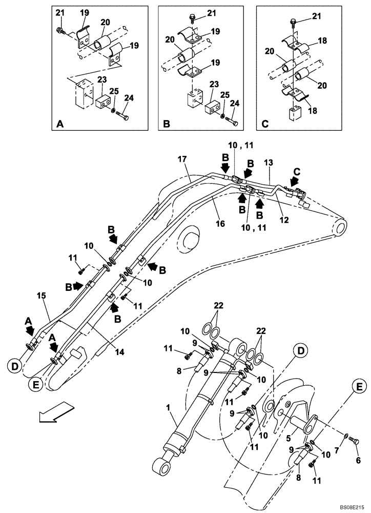 Схема запчастей Case CX700B - (08-13) - HYDRAULICS - BUCKET CYLINDER - BOOM (6.60 M) - ARM (3.00 M) (08) - HYDRAULICS