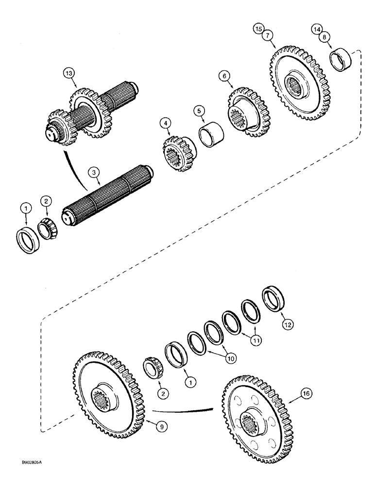 Схема запчастей Case 590 - (6-54) - TRANSAXLE ASSEMBLY, TRANSAXLE INTERMEDIATE SHAFT (06) - POWER TRAIN