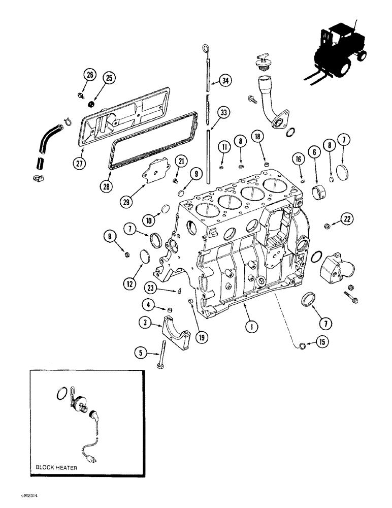 Схема запчастей Case 584E - (2-32) - CYLINDER BLOCK, PRIOR TO P.I.N. JJG0251722, 4-390 ENGINE (02) - ENGINE