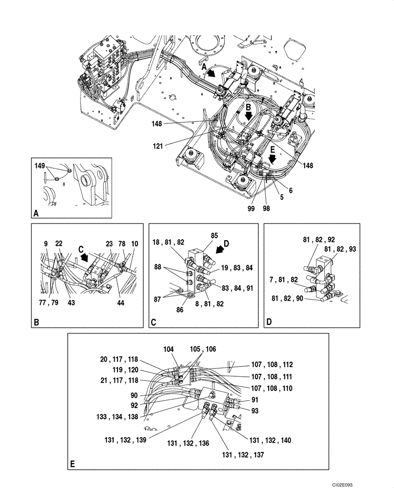 Схема запчастей Case CX135SR - (08-038) - PILOT CONTROL LINES - MODELS WITH DOZER BLADE (08) - HYDRAULICS