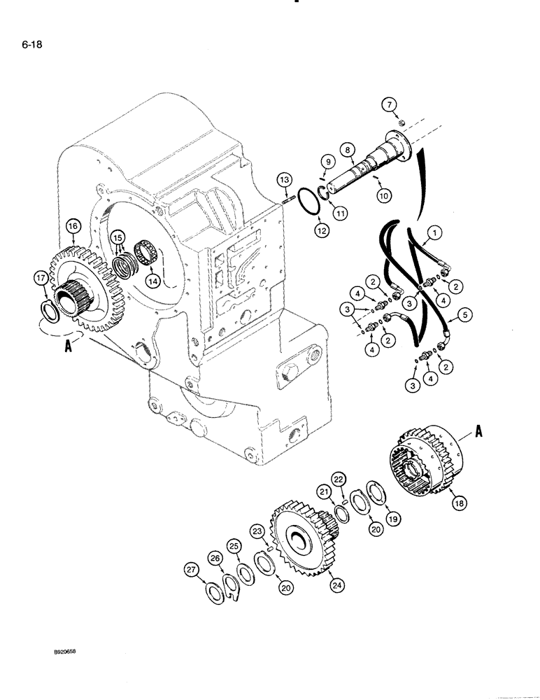 Схема запчастей Case 821 - (6-018) - TRANSMISSION ASSEMBLY, REVERSE AND SECOND CLUTCHES, PRIOR TO P.I.N. JAK0024165 (06) - POWER TRAIN