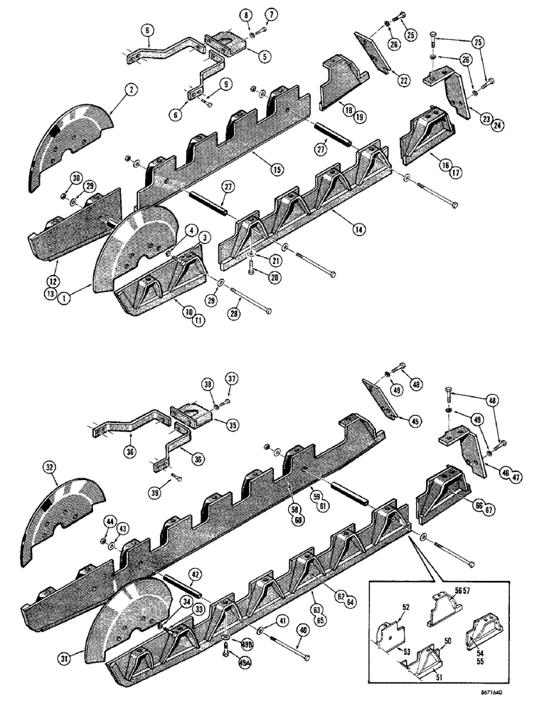 Схема запчастей Case 1150 - (104) - TRACK GUIDES, 5 ROLLER TRACK SYSTEM (04) - UNDERCARRIAGE