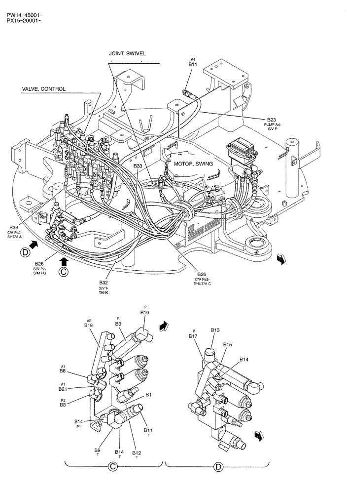 Схема запчастей Case CX36B - (01-038) - CONTROL LINES, REMOTE, P/N PX35V00003F1 (05) - SUPERSTRUCTURE