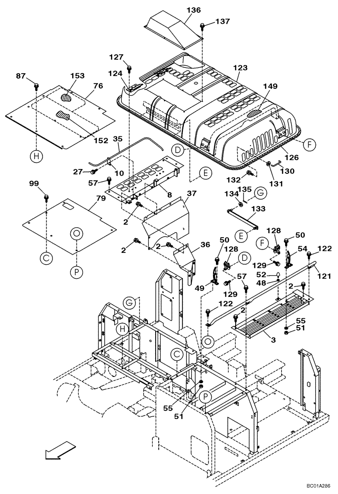 Схема запчастей Case CX210LR - (09-07) - HOOD, ENGINE - INSULATION (09) - CHASSIS