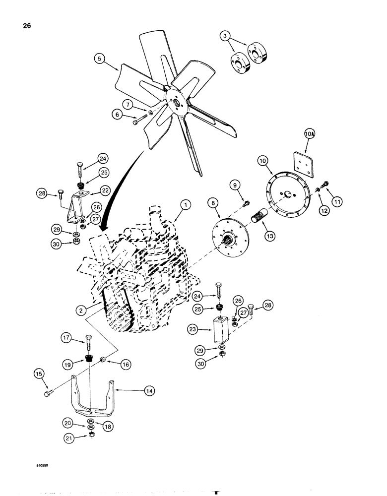 Схема запчастей Case 1080 - (026) - CASE ENGINE MOUNTING AND ADAPTING PARTS (10) - ENGINE