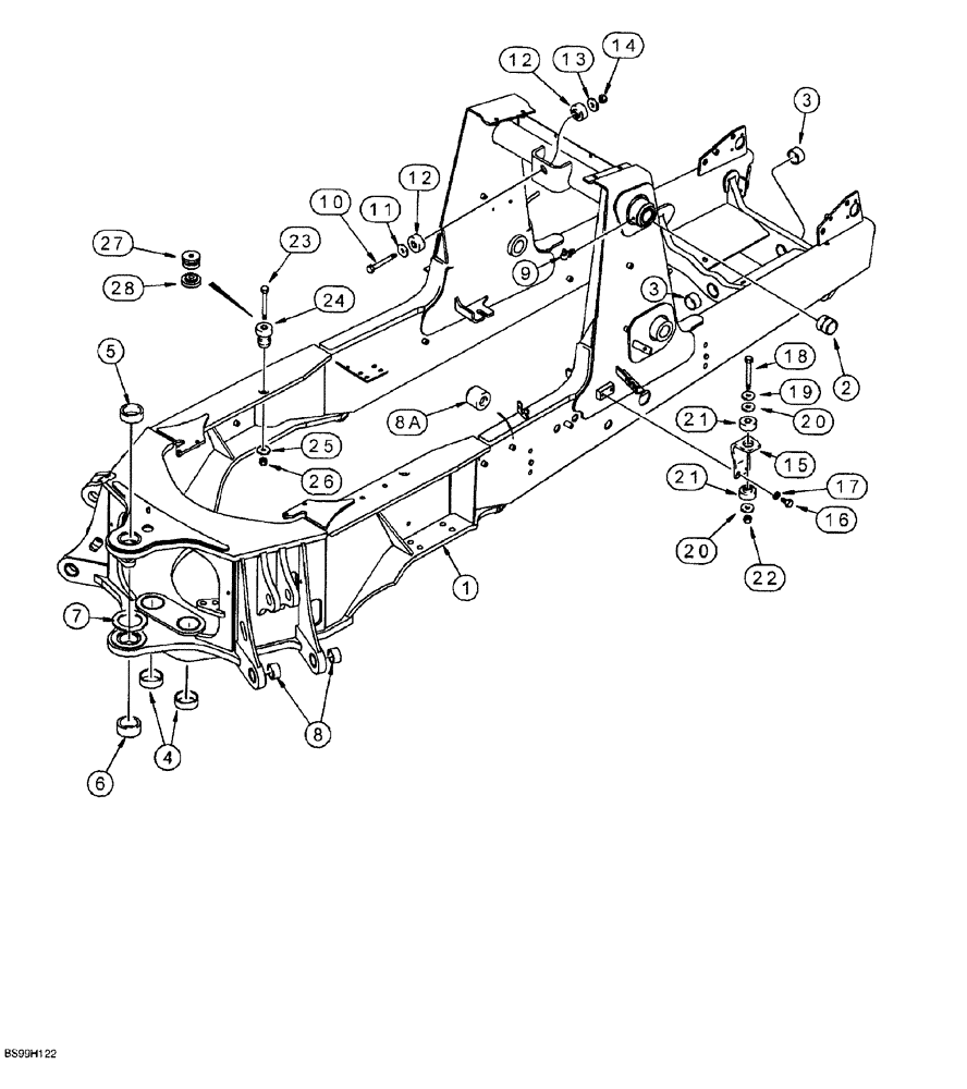 Схема запчастей Case 580SL - (9-076) - CHASSIS AND OPERATOR COMPARTMENT POD MOUNTS (09) - CHASSIS/ATTACHMENTS