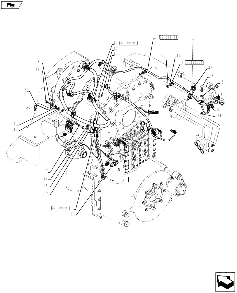 Схема запчастей Case 721F - (55.100.05) - HARNESS INSTALLATION, TRANSMISSION (55) - ELECTRICAL SYSTEMS