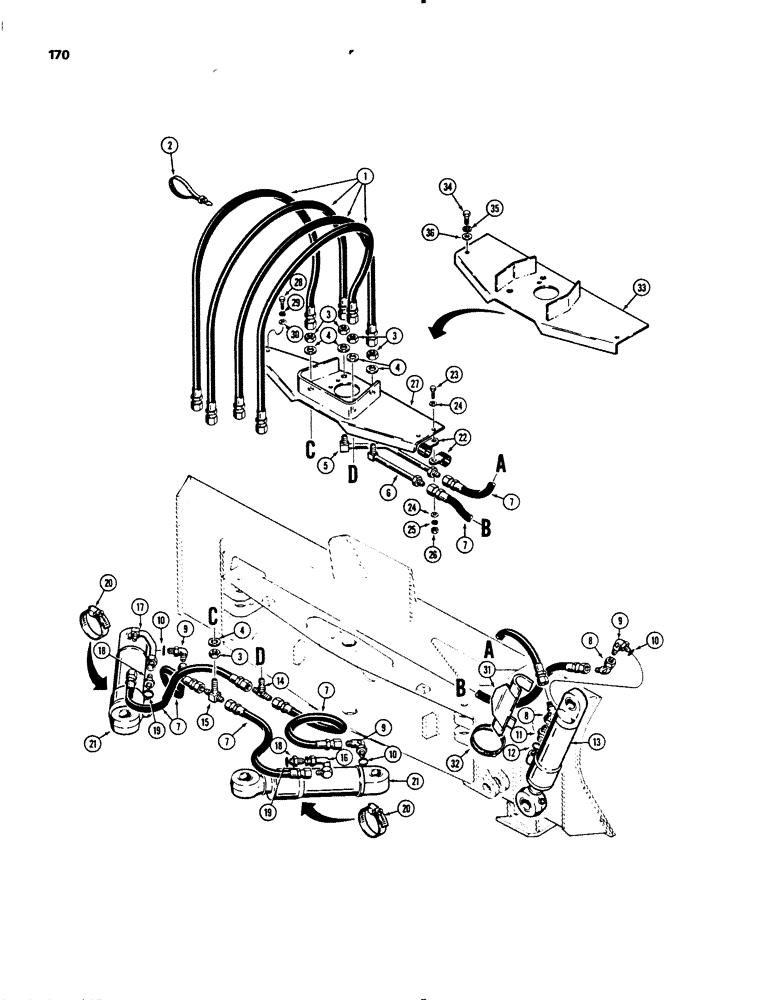 Схема запчастей Case 450B - (170) - DOZER ANGLE AND TILT HYDRAULIC CIRCUIT, ON DOZER BLADE (07) - HYDRAULIC SYSTEM