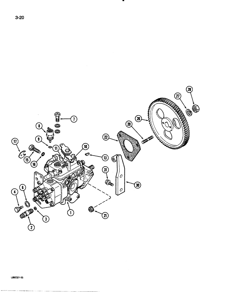 Схема запчастей Case 455C - (3-20) - FUEL INJECTION PUMP AND DRIVE, 4T-390 ENGINE (03) - FUEL SYSTEM