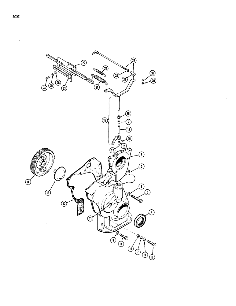 Схема запчастей Case 450 - (022) - TIMING GEAR COVER AND GOVERNOR, (188) SPARK IGNITION ENGINE (01) - ENGINE