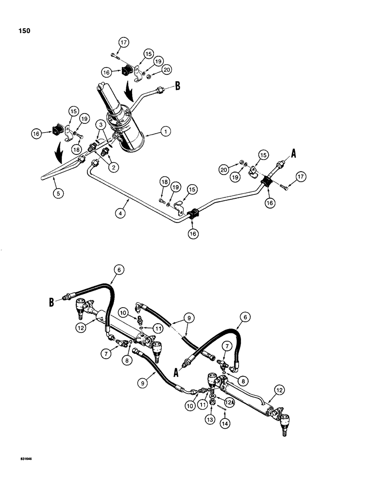 Схема запчастей Case 480C - (150) - STEERING HYDRAULIC CIRCUIT, CONTROL VALVE TO CYLINDERS (41) - STEERING