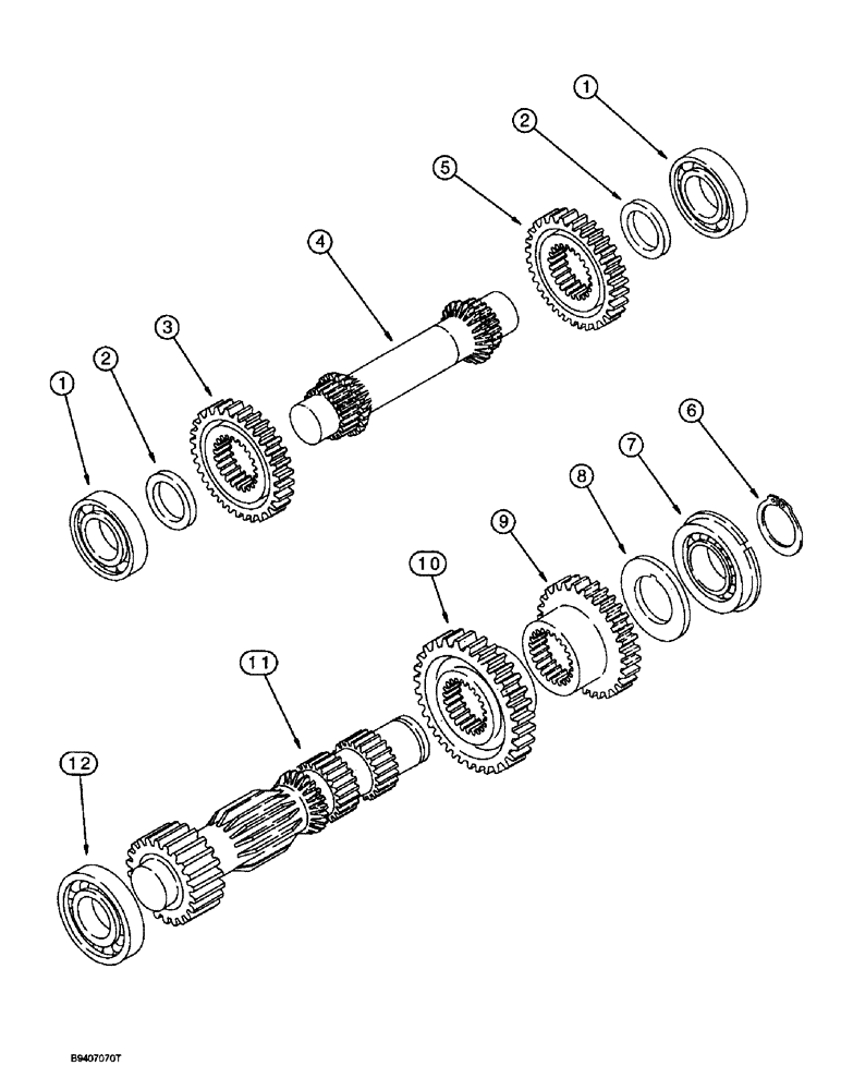 Схема запчастей Case 580L - (6-034) - TRANSMISSION ASSEMBLY, IDLER AND PRIMARY SHAFT, TWO WHEEL OR FOUR WHEEL DRIVE (06) - POWER TRAIN