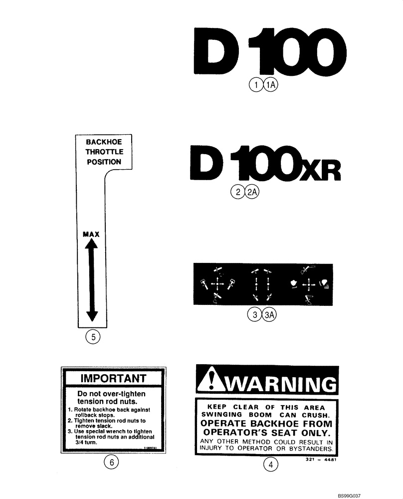 Схема запчастей Case 1845C - (09-76) - DECALS - BACKHOE, D100, D100XR (NORTH AMERICA) (09) - CHASSIS/ATTACHMENTS