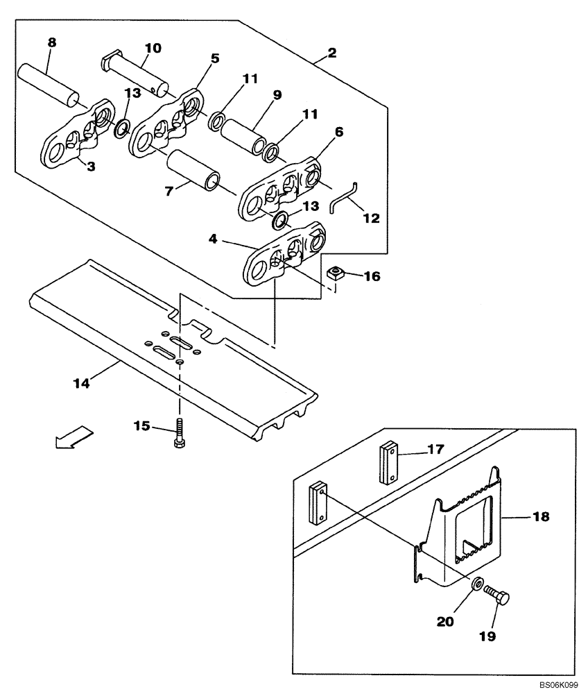 Схема запчастей Case CX470B - (05-10) - TRACK CHAINS, 900 MM (35-1/2 IN) - FOOTSTEP (11) - TRACKS/STEERING