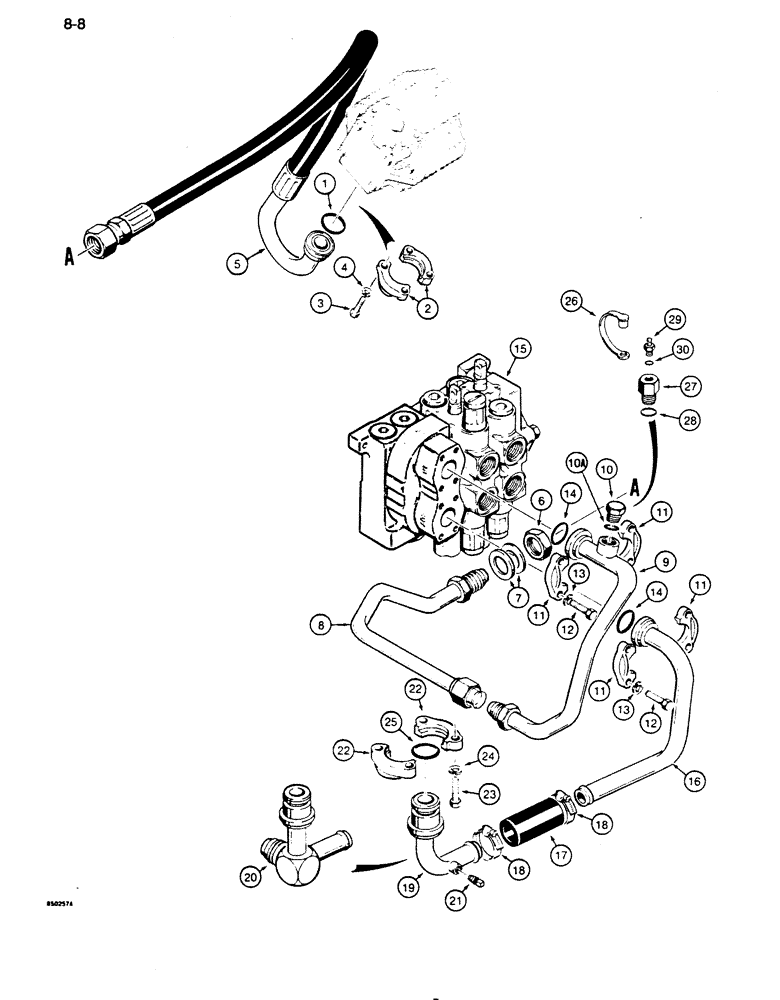 Схема запчастей Case 855D - (8-008) - EQUIPMENT HYDRAULIC CIRCUIT, PUMP TO CONTROL VALVE AND RESERVOIR (08) - HYDRAULICS