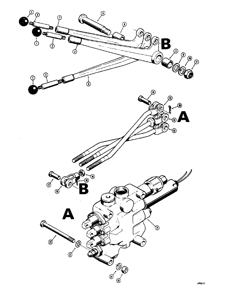 Схема запчастей Case W7E - (214) - LOADER CONTROL VALVE AND LEVERS, 3 SPOOL VALVE (08) - HYDRAULICS