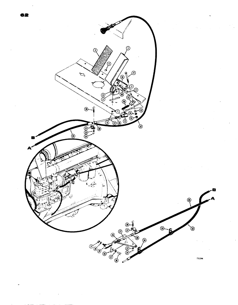 Схема запчастей Case W24B - (062) - ACCELERATOR AND LINKAGE (02) - ENGINE