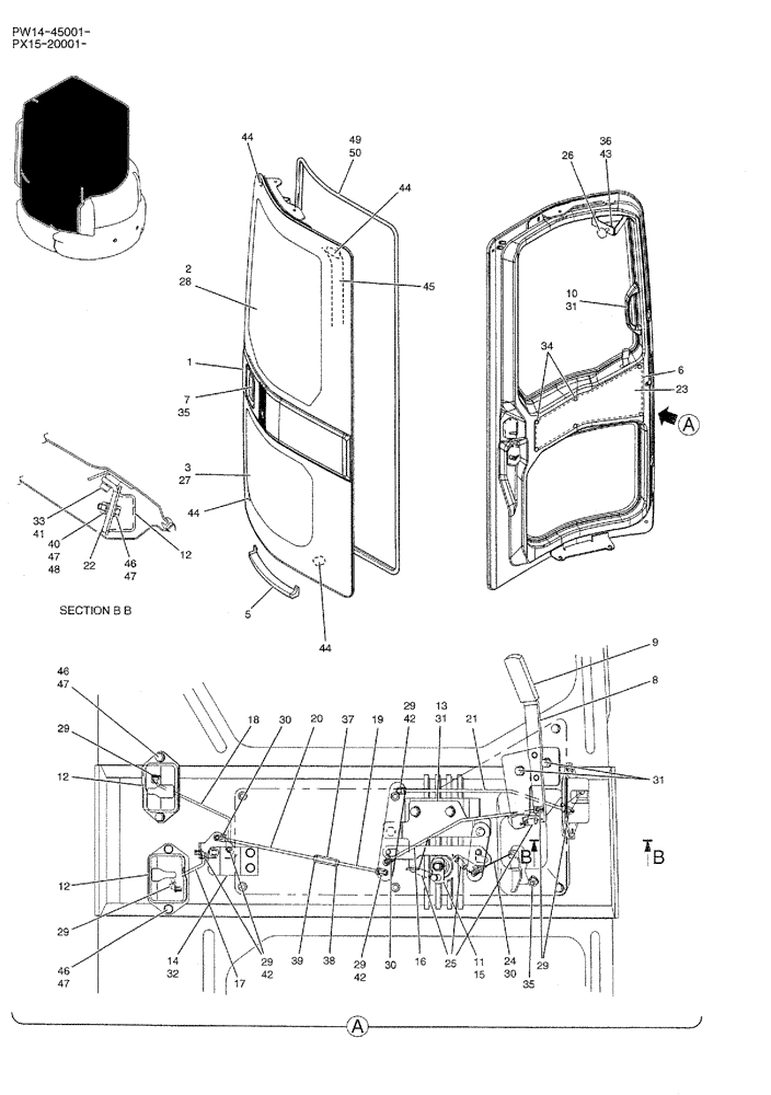 Схема запчастей Case CX36B - (01-052) - DOOR ASSY, CAB (05) - SUPERSTRUCTURE