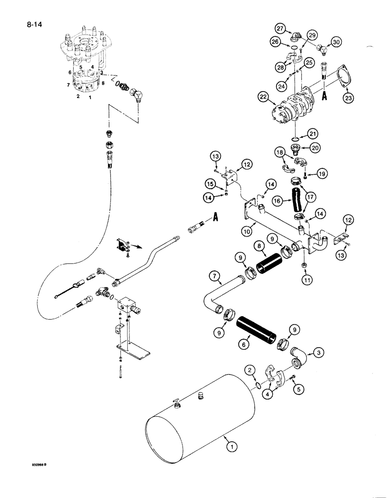 Схема запчастей Case 1085B - (8-014) - TANDEM GEAR HYDRAULIC PUMP, SUCTION AND PRESSURE CIRCUIT (08) - HYDRAULICS