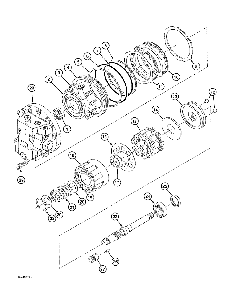 Схема запчастей Case 9010B - (6-008) - TRACK DRIVE ASSEMBLY, SHAFT, CYLINDER BLOCK AND PISTONS, STANDARD MODELS PRIOR TO P.I.N. DAC0101222 (06) - POWER TRAIN