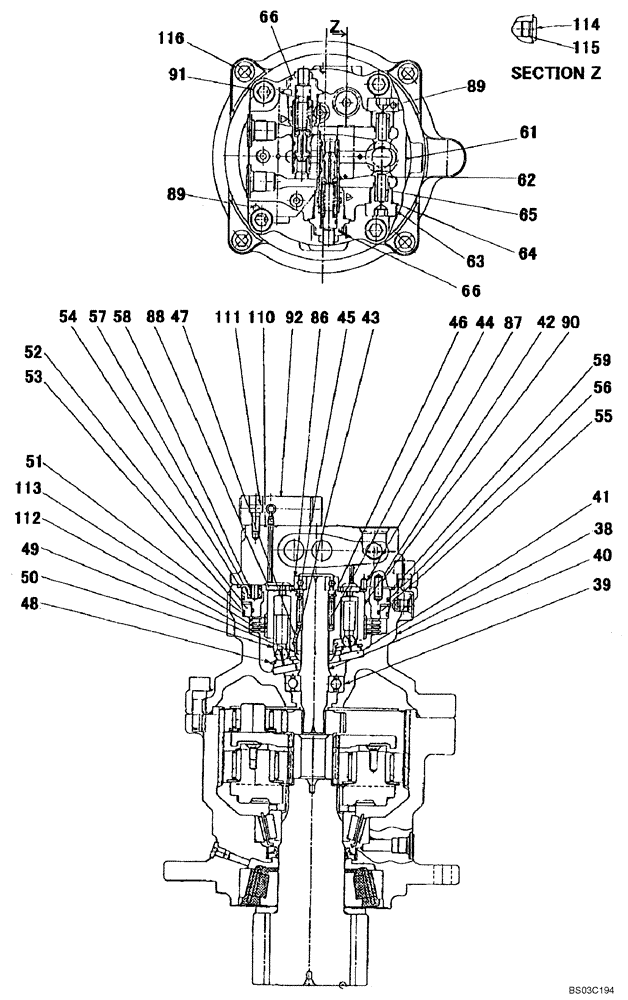 Схема запчастей Case CX80 - (08-65) - MOTOR ASSY - SWING (08) - HYDRAULICS