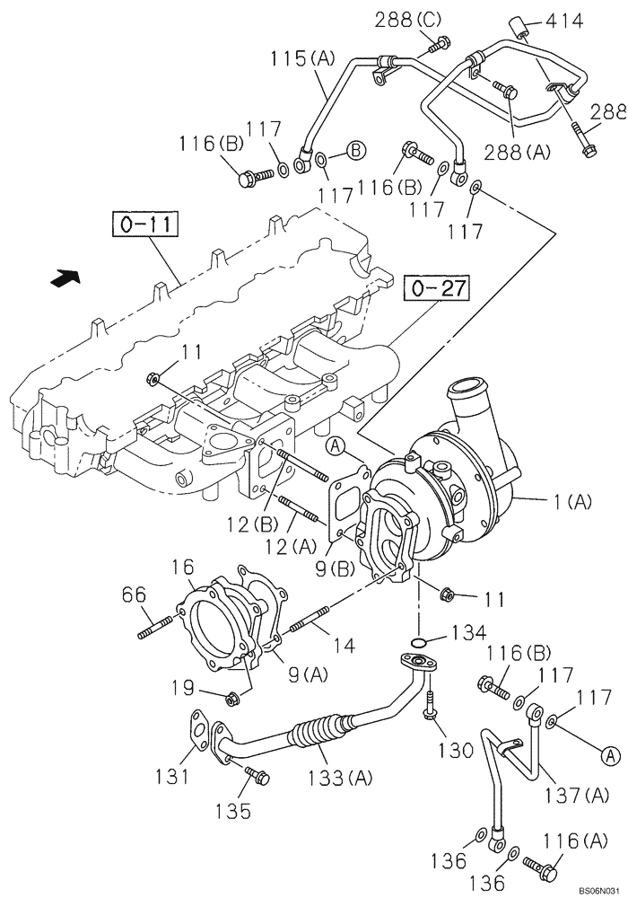 Схема запчастей Case CX210BNLC - (02-28) - TURBOCHARGER (02) - ENGINE