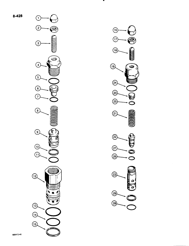 Схема запчастей Case 1450B - (8-428) - CIRCUIT RELIEF VALVE, D77640 CIRCT RELIEF VALVE, USED IN LIFT SECTION ONLY, D77643 CIRT RELIEF VALVE (08) - HYDRAULICS