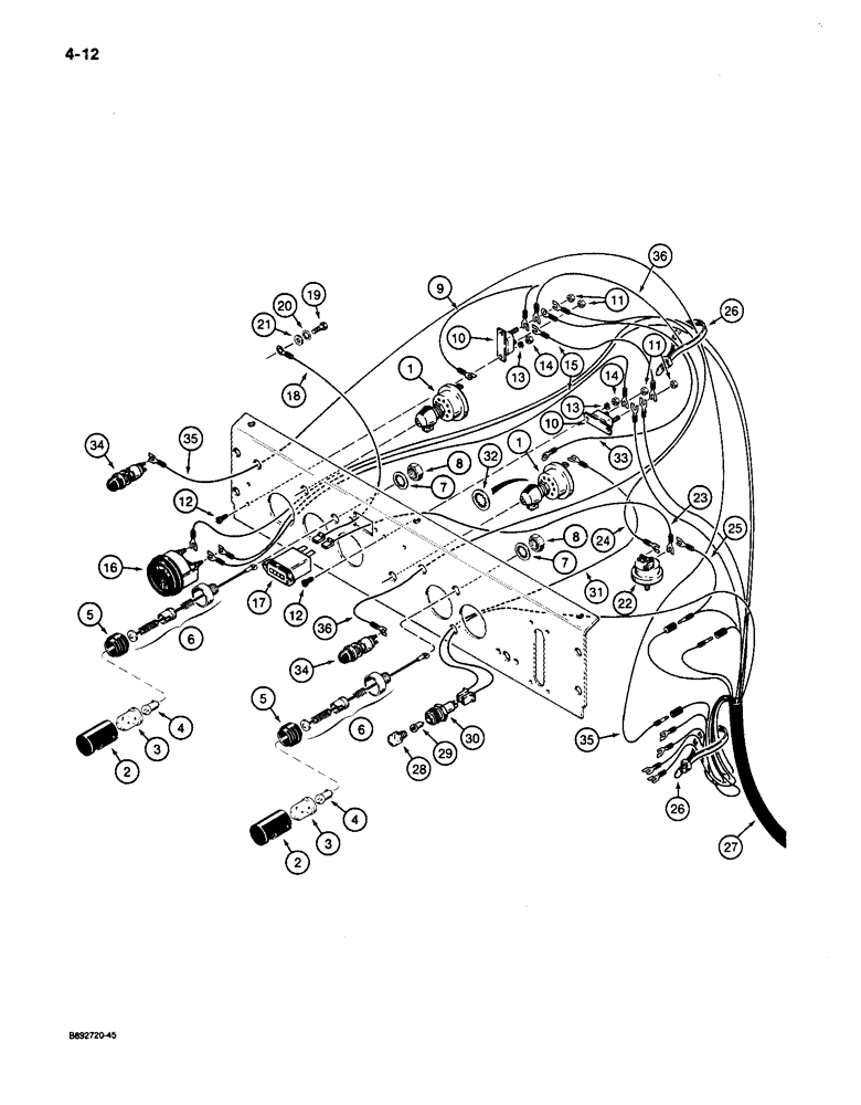 Схема запчастей Case 650 - (4-12) - INSTRUMENT PANEL WIRING (04) - ELECTRICAL SYSTEMS
