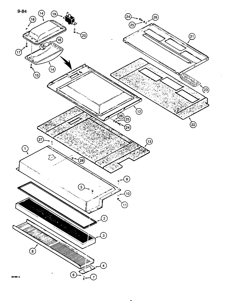 Схема запчастей Case 855D - (9-084) - CAB, AIR FILTER AND INSIDE ROOF COVERS (09) - CHASSIS/ATTACHMENTS