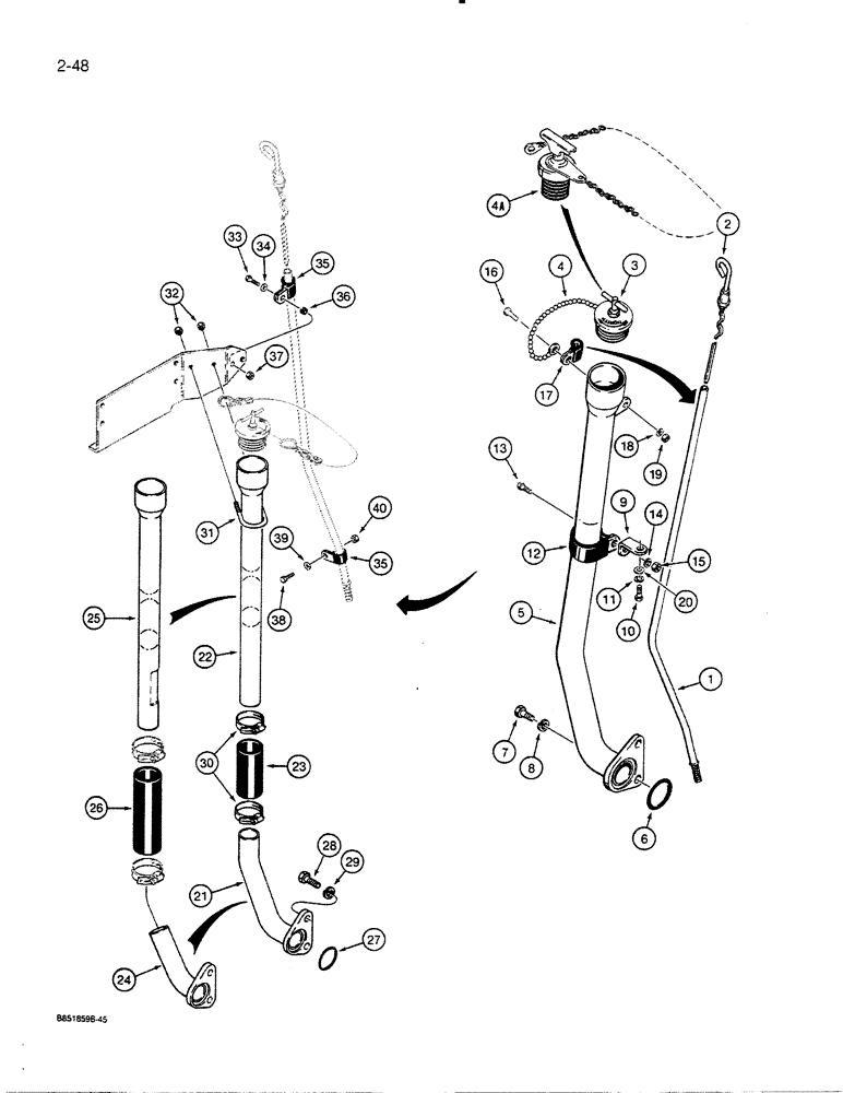 Схема запчастей Case 450C - (2-48) - ENGINE DIPSTICK AND FILL TUBE (02) - ENGINE